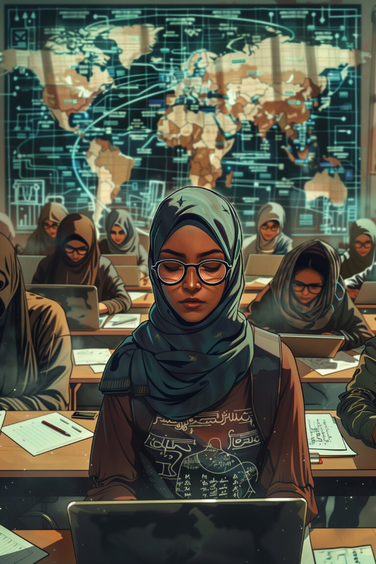 cartoon students math class